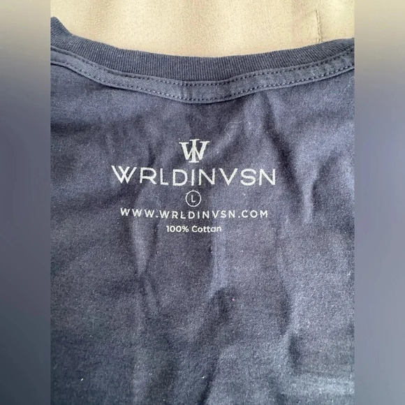 WRLDINVSN Men's Blue/Orange Trust In Your VSN Graphic Logo T shirt size large - Picture 4 of 4